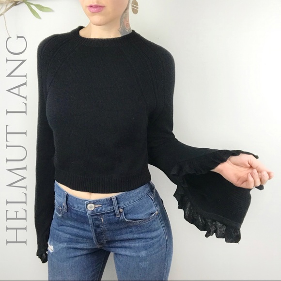 Helmut Lang Sweaters - HELMUT LANG Cropped Ruffle Sleeve Pull Over